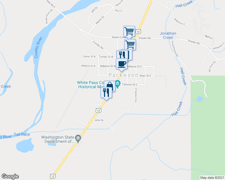 map of restaurants, bars, coffee shops, grocery stores, and more near U.S. 12 in Randle