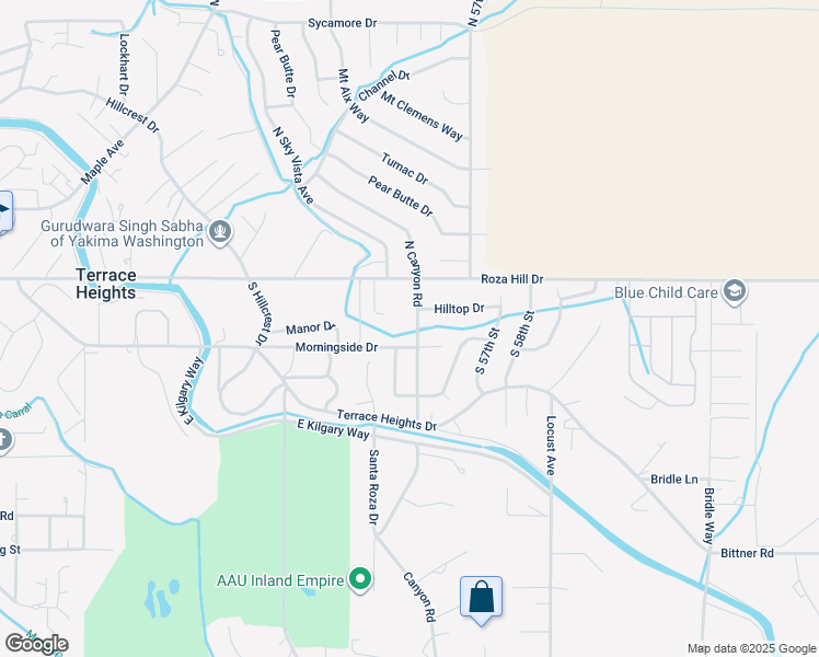 map of restaurants, bars, coffee shops, grocery stores, and more near 114 North Canyon Road in Yakima