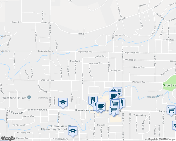 map of restaurants, bars, coffee shops, grocery stores, and more near 412 North 60th Avenue in Yakima
