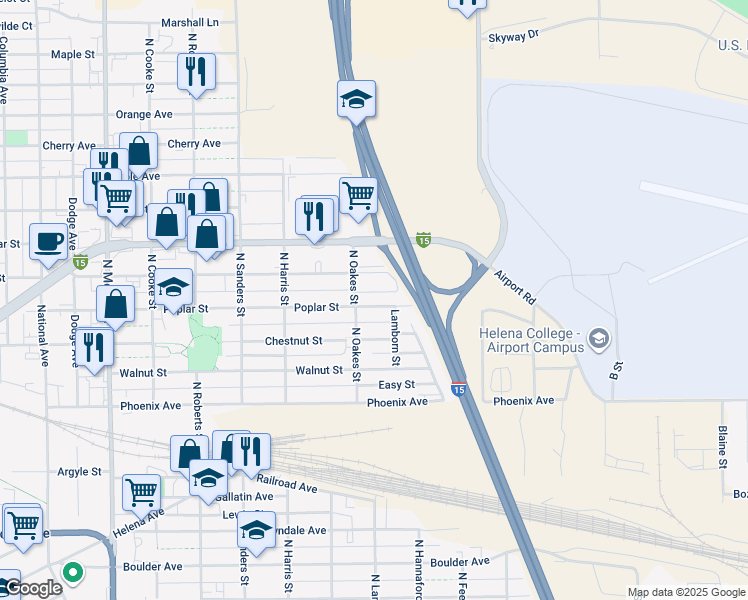 map of restaurants, bars, coffee shops, grocery stores, and more near 1714 Poplar St in Helena