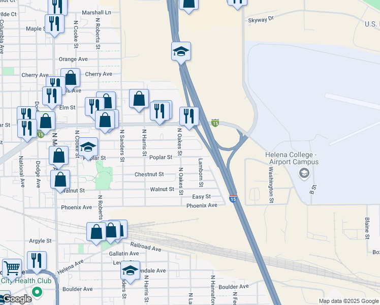 map of restaurants, bars, coffee shops, grocery stores, and more near 1714 Poplar St in Helena