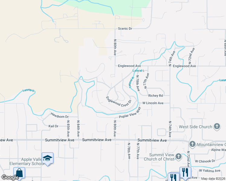 map of restaurants, bars, coffee shops, grocery stores, and more near 410 North 80th Avenue in Yakima