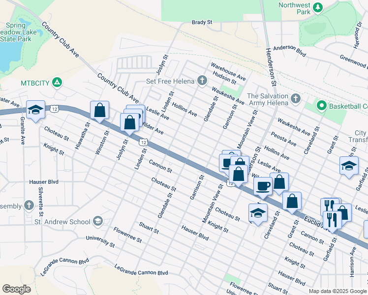 map of restaurants, bars, coffee shops, grocery stores, and more near 1711 Wilder Avenue in Helena