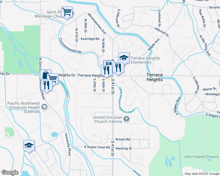 map of restaurants, bars, coffee shops, grocery stores, and more near 128 South 41st Street in Yakima