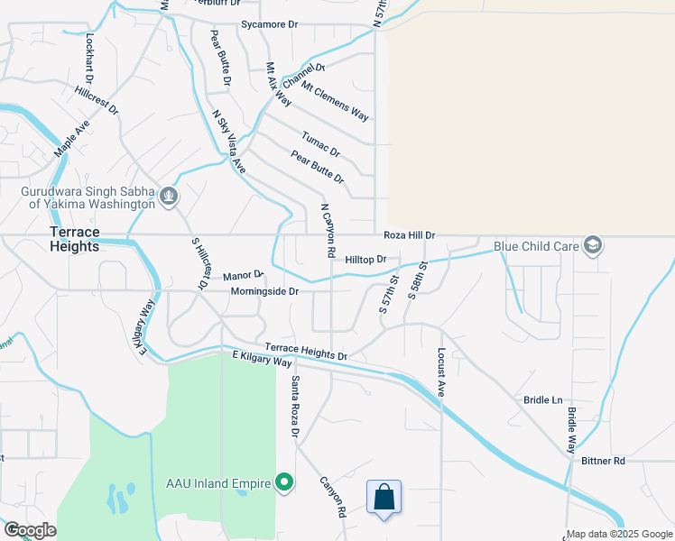 map of restaurants, bars, coffee shops, grocery stores, and more near 114 North Canyon Road in Yakima