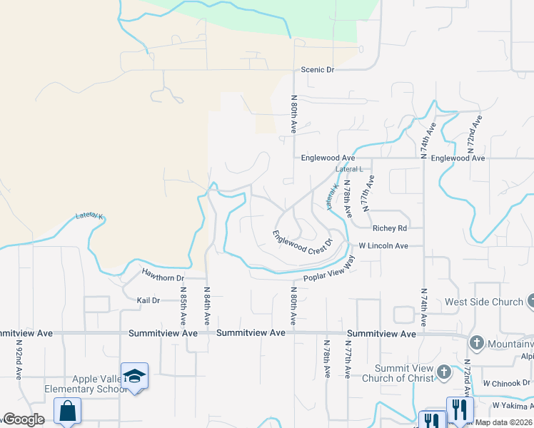 map of restaurants, bars, coffee shops, grocery stores, and more near 411 Viewmont Place in Yakima