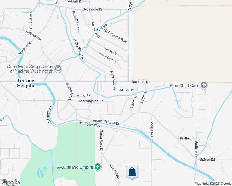 map of restaurants, bars, coffee shops, grocery stores, and more near 114 North Canyon Road in Yakima