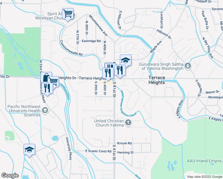 map of restaurants, bars, coffee shops, grocery stores, and more near 128 South 41st Street in Yakima