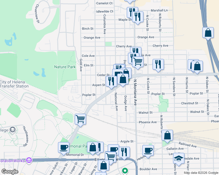 map of restaurants, bars, coffee shops, grocery stores, and more near 2000 North Last Chance Gulch in Helena