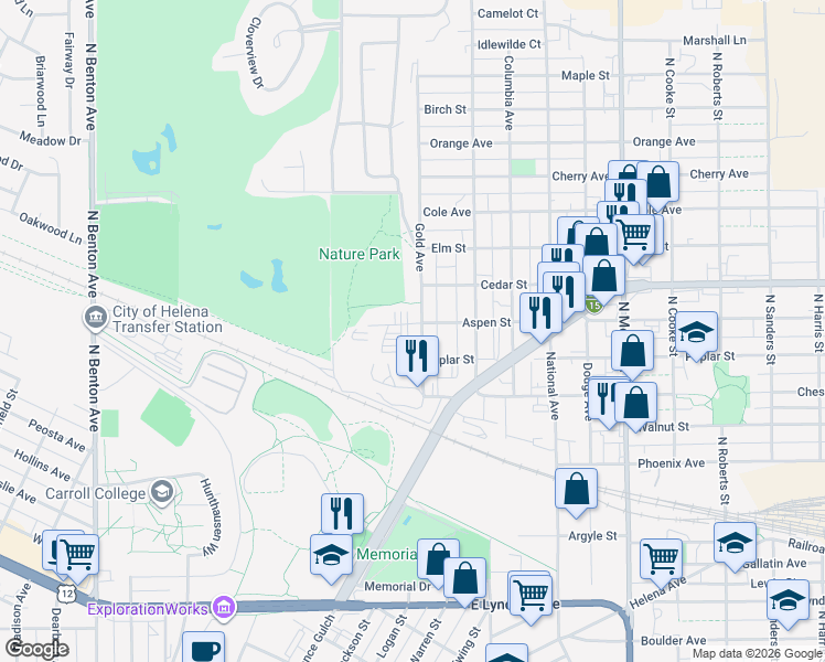 map of restaurants, bars, coffee shops, grocery stores, and more near 2050 Gold Avenue in Helena