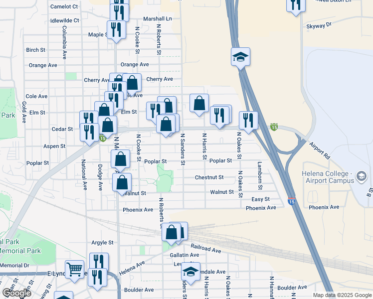 map of restaurants, bars, coffee shops, grocery stores, and more near 1518 Poplar Street in Helena