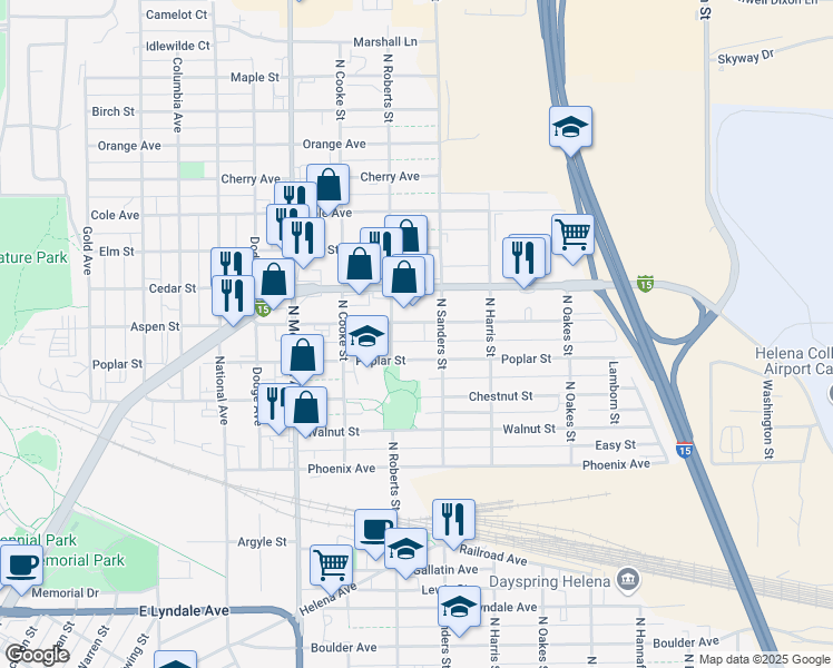map of restaurants, bars, coffee shops, grocery stores, and more near 1418 Poplar Street in Helena