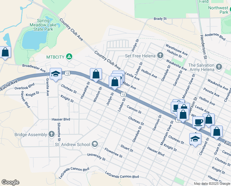 map of restaurants, bars, coffee shops, grocery stores, and more near 1999 Euclid Avenue in Helena