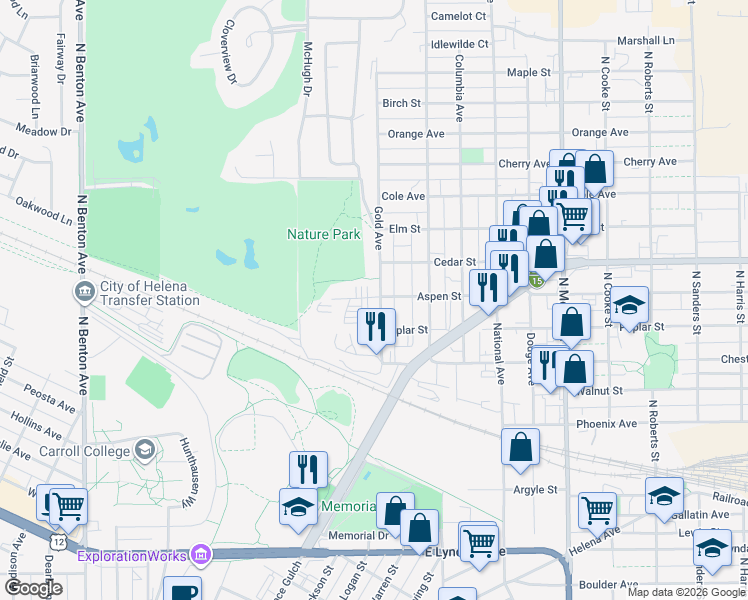 map of restaurants, bars, coffee shops, grocery stores, and more near 2050 Gold Avenue in Helena