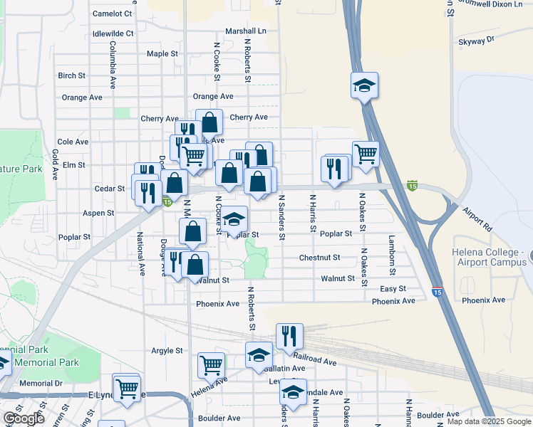 map of restaurants, bars, coffee shops, grocery stores, and more near 1429 Aspen Street in Helena
