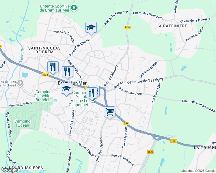 map of restaurants, bars, coffee shops, grocery stores, and more near in Brem-sur-Mer