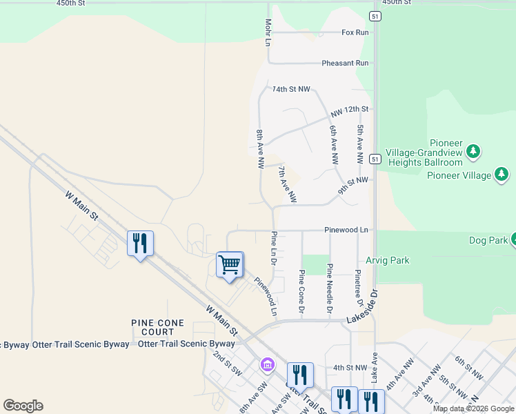 map of restaurants, bars, coffee shops, grocery stores, and more near 900 8th Avenue Northwest in Perham