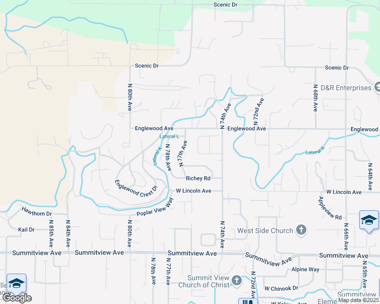 map of restaurants, bars, coffee shops, grocery stores, and more near 7408 Englewood Ave in Yakima