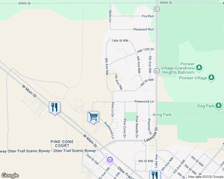 map of restaurants, bars, coffee shops, grocery stores, and more near 900 8th Avenue Northwest in Perham