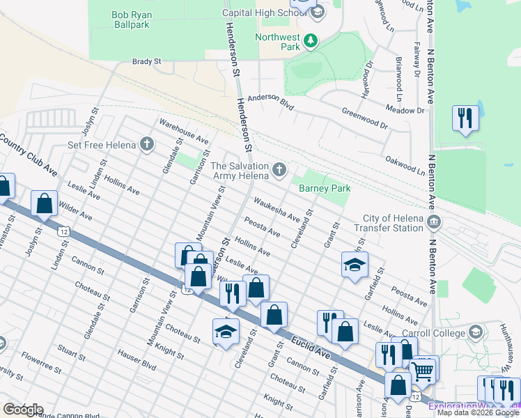 map of restaurants, bars, coffee shops, grocery stores, and more near 1311 Waukesha Avenue in Helena