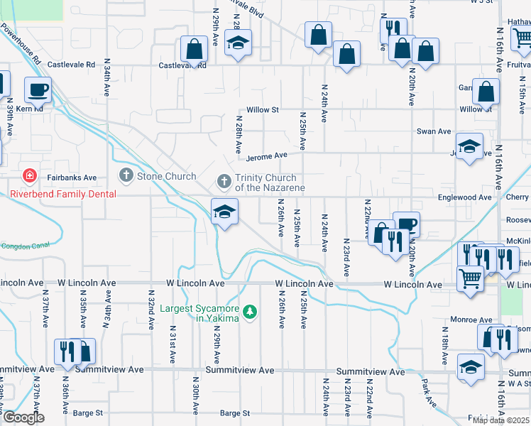 map of restaurants, bars, coffee shops, grocery stores, and more near 519 North 27th Avenue in Yakima