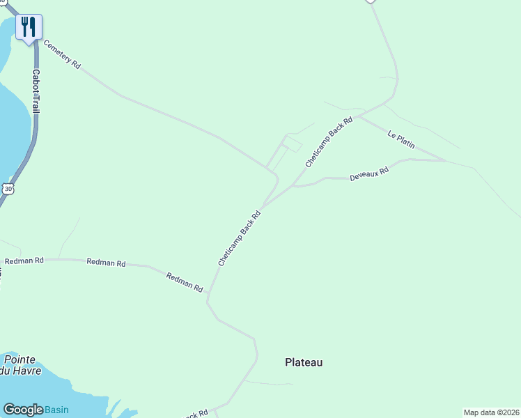 map of restaurants, bars, coffee shops, grocery stores, and more near 609 Cheticamp Back Road in Grand Étang