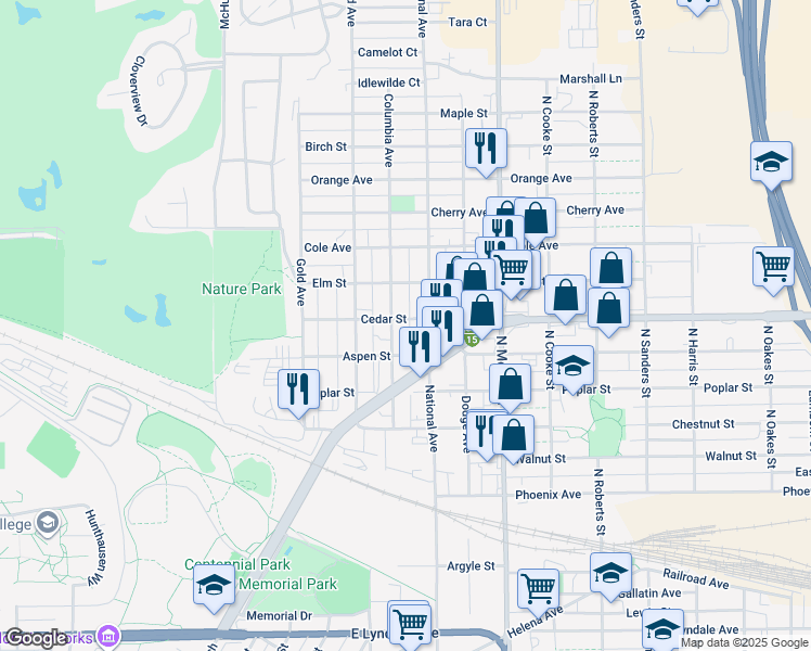 map of restaurants, bars, coffee shops, grocery stores, and more near 905 Cedar Street in Helena