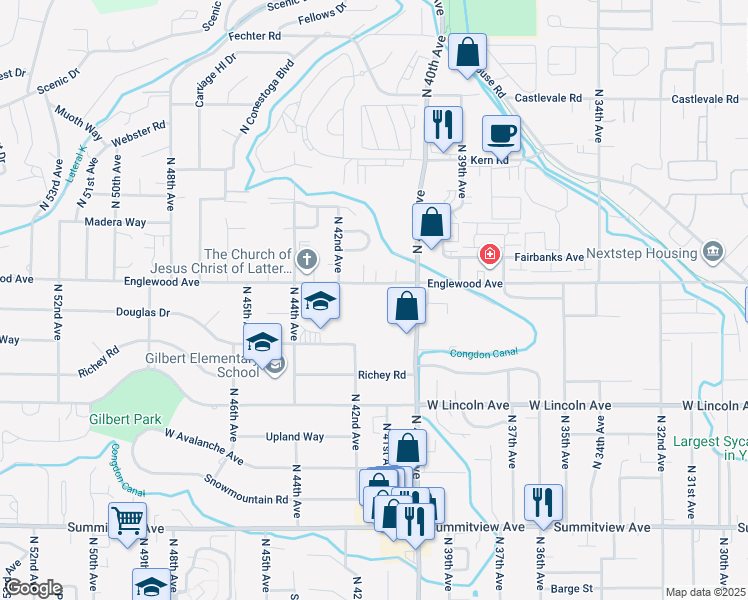 map of restaurants, bars, coffee shops, grocery stores, and more near 4100 Englewood Avenue in Yakima