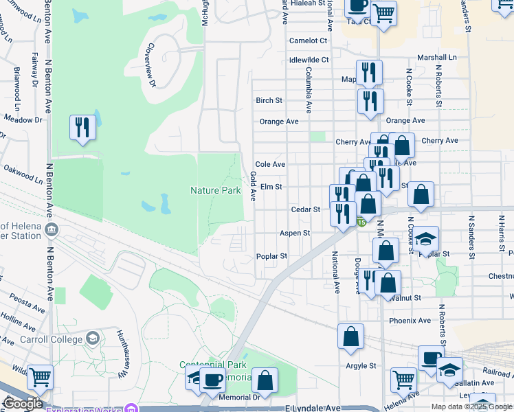 map of restaurants, bars, coffee shops, grocery stores, and more near 2190 Gold Avenue in Helena