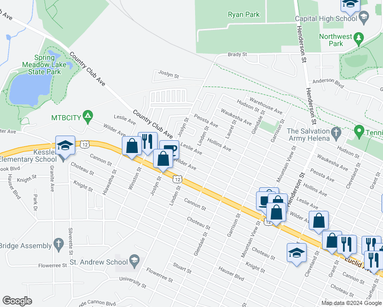map of restaurants, bars, coffee shops, grocery stores, and more near 1902 Wilder Avenue in Helena