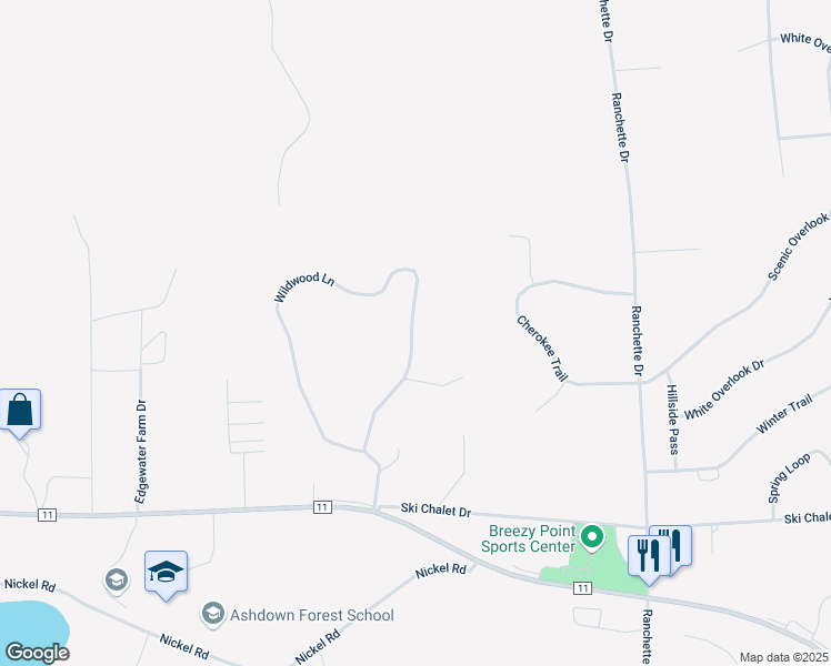 map of restaurants, bars, coffee shops, grocery stores, and more near 31419 Wildwood Lane in Breezy Point