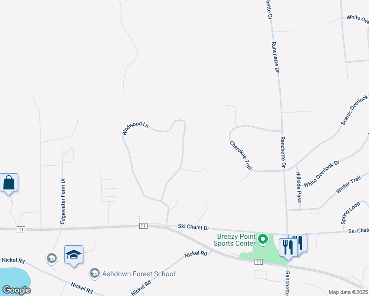 map of restaurants, bars, coffee shops, grocery stores, and more near 31419 Wildwood Lane in Breezy Point