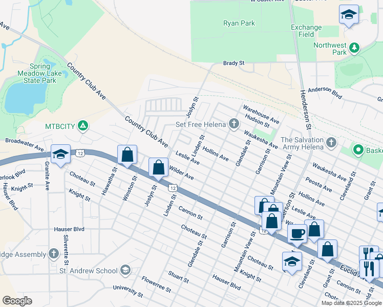map of restaurants, bars, coffee shops, grocery stores, and more near 1600 Linden Street in Helena