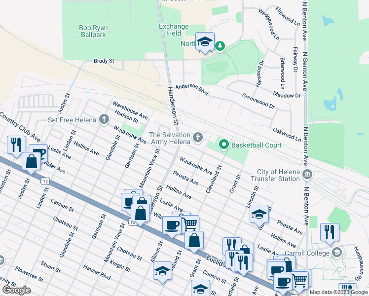 map of restaurants, bars, coffee shops, grocery stores, and more near 1329 Hudson Street in Helena