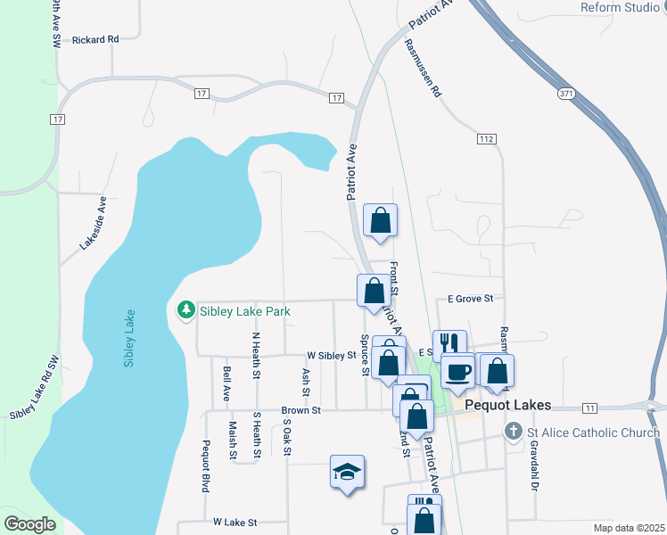 map of restaurants, bars, coffee shops, grocery stores, and more near 31346 Brunes Street in Pequot Lakes