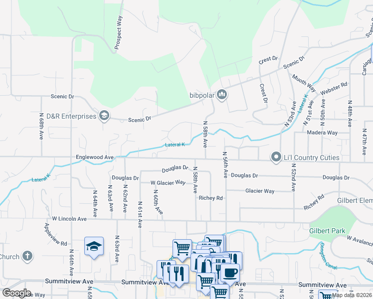 map of restaurants, bars, coffee shops, grocery stores, and more near 5828 Scenic Ridge Loop in Yakima