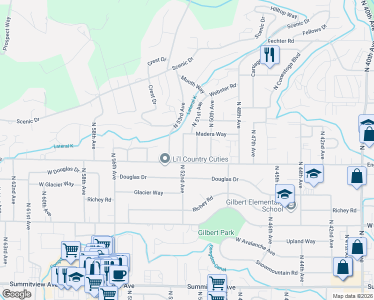 map of restaurants, bars, coffee shops, grocery stores, and more near 606-608 North 52nd Avenue in Yakima