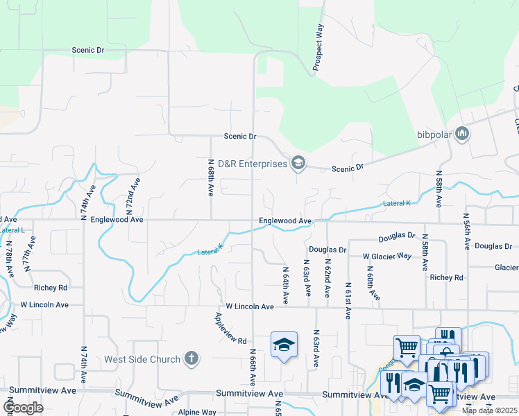 map of restaurants, bars, coffee shops, grocery stores, and more near 604 N 65th Ave in Yakima