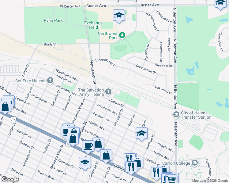 map of restaurants, bars, coffee shops, grocery stores, and more near 1304 Warehouse Avenue in Helena
