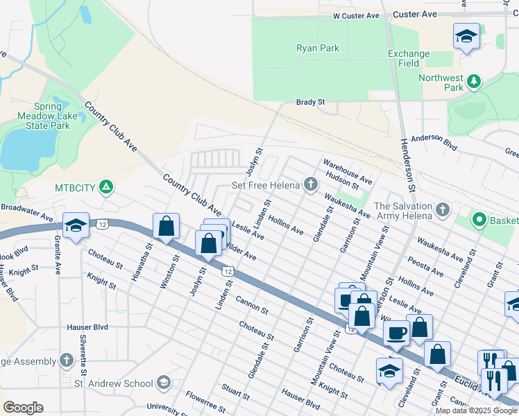 map of restaurants, bars, coffee shops, grocery stores, and more near 1600 Linden Street in Helena