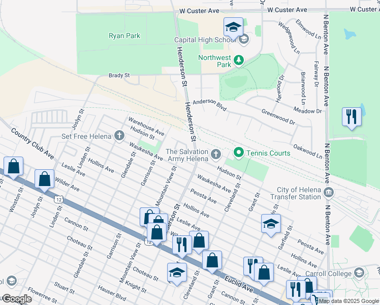 map of restaurants, bars, coffee shops, grocery stores, and more near 1400 Broadwater Circle in Helena