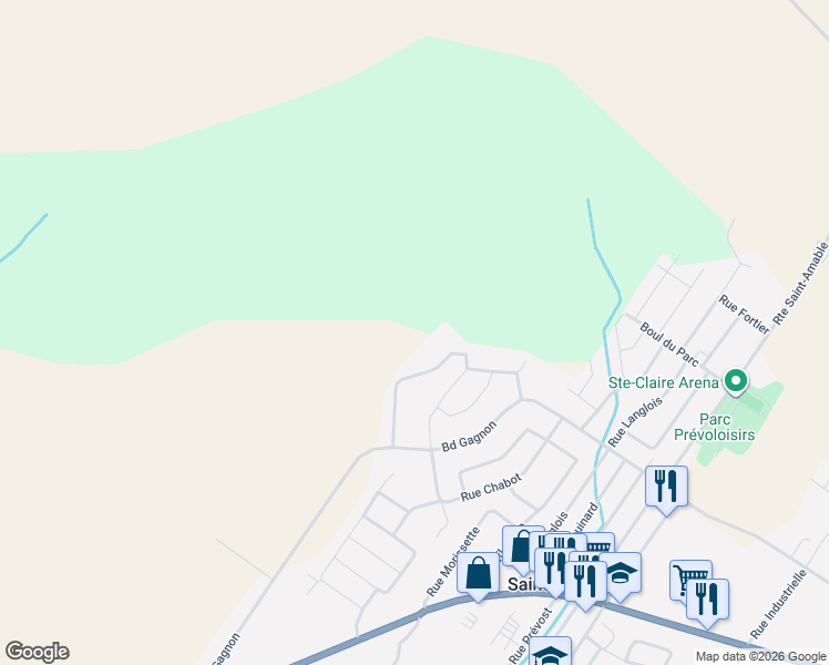 map of restaurants, bars, coffee shops, grocery stores, and more near 23 Anna-Dussault in Sainte-Claire