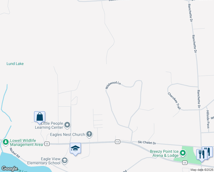 map of restaurants, bars, coffee shops, grocery stores, and more near 31251 Wildwood Lane in Pequot Lakes