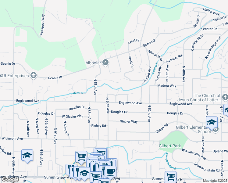 map of restaurants, bars, coffee shops, grocery stores, and more near 5510 Englewood Hill Dr in Yakima