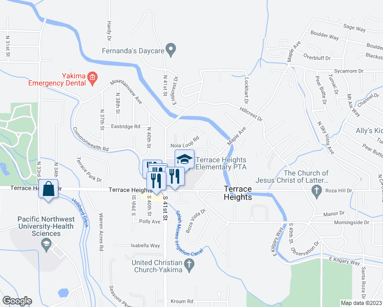 map of restaurants, bars, coffee shops, grocery stores, and more near 4201 Maple Avenue in Yakima