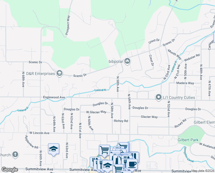 map of restaurants, bars, coffee shops, grocery stores, and more near 5828-5830 Scenic Ridge Loop in Yakima