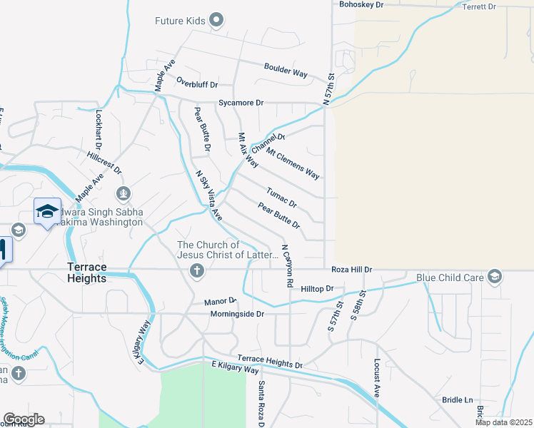 map of restaurants, bars, coffee shops, grocery stores, and more near 5304 Pear Butte Drive in Yakima