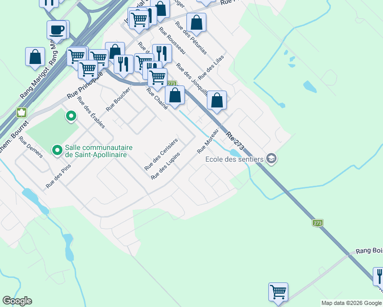 map of restaurants, bars, coffee shops, grocery stores, and more near 159 Rue Moreau in Saint-Apollinaire