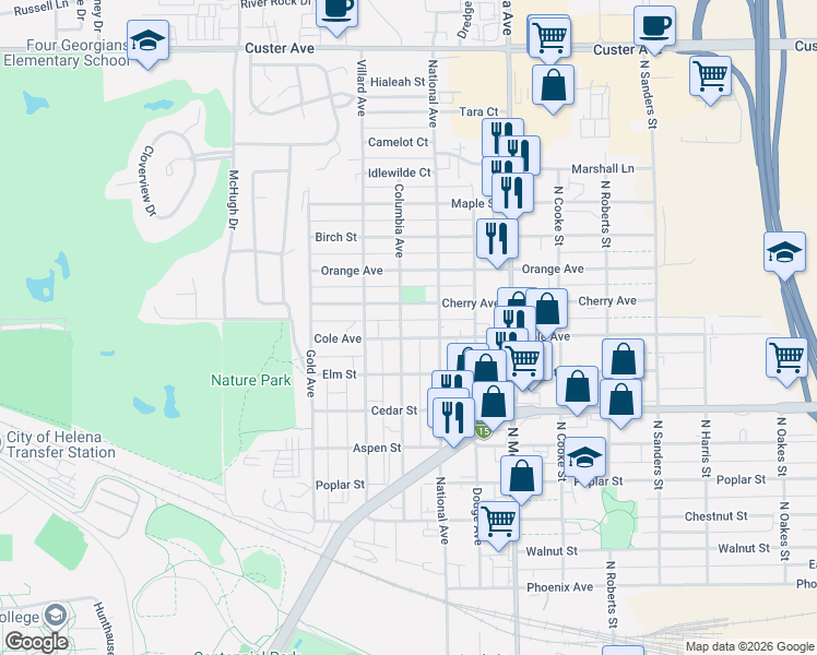 map of restaurants, bars, coffee shops, grocery stores, and more near 909 Cherry Avenue in Helena