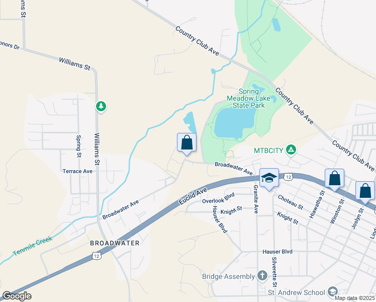 map of restaurants, bars, coffee shops, grocery stores, and more near Broadwater Avenue in Helena
